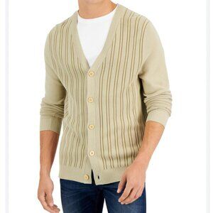 NEW!‎ Alfani Mens Stripe Twill Cardigan Sweater V-Neck Buttons Medium MSRP $70